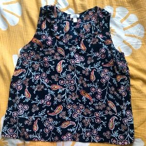 LOFT sleeveless blouse, paisley, ruffle collar detail, size XL